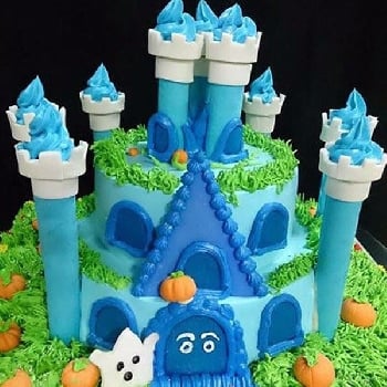 Blue Castle Cream Fondant Cake