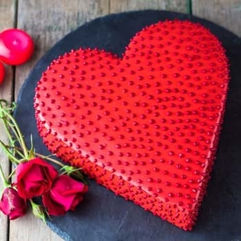 Red Heart Shape Valentines Day Cake