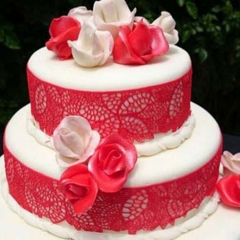 Red Lace Fondant Cake