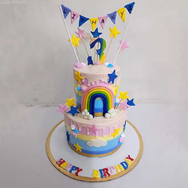 2 Tier Rainbow Theme Cake