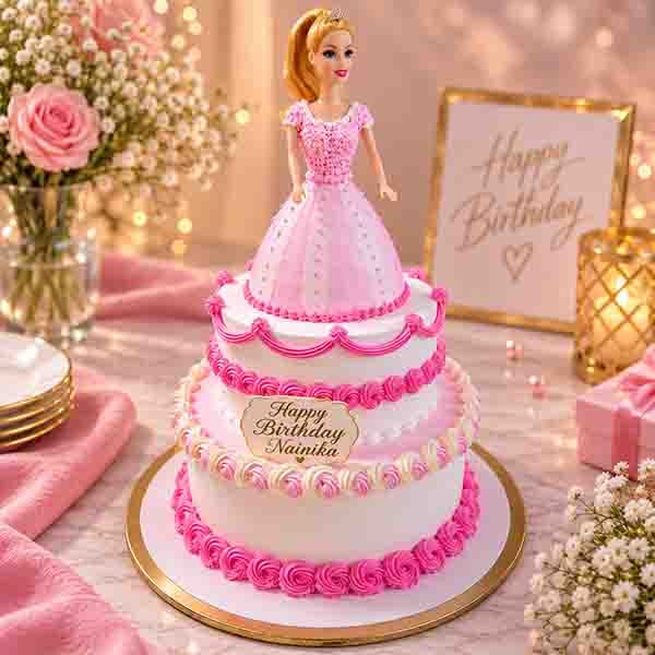 3 Tier Pink Doll cake