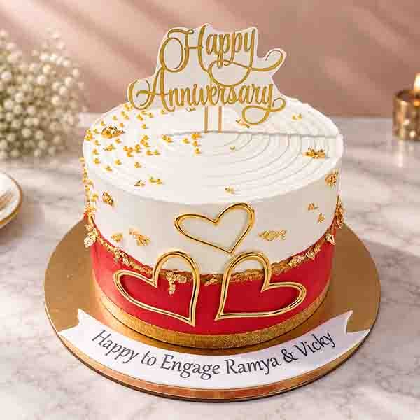 Anniversary Theme White and Red Cake