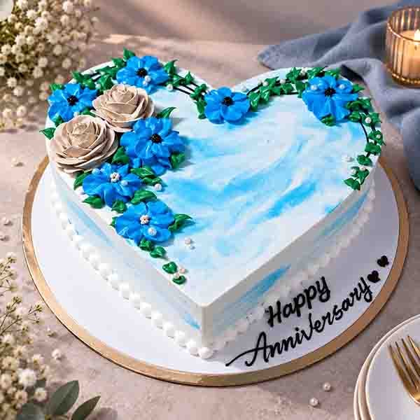 Blue Heart Anniversary Cake