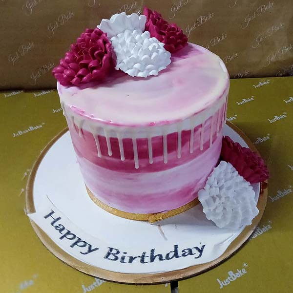 Pink Floral Drip Cake