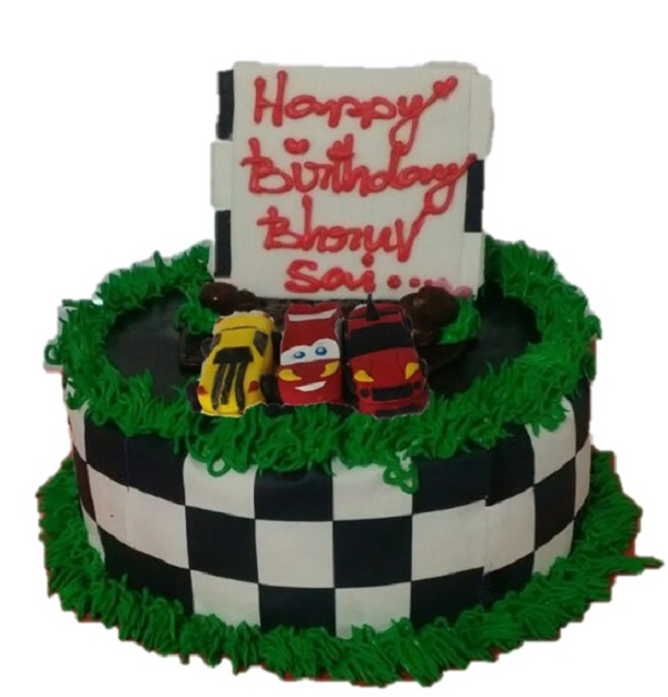 Circular Race Track Cream Fondant Cake