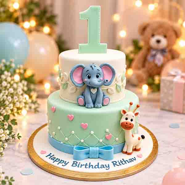 Elephant Birthday Fondant Cake