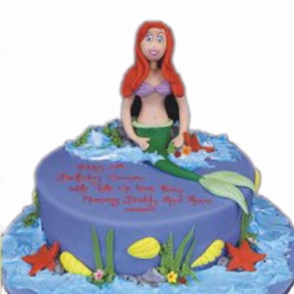 Mermaid in Thoughts Cream Fondant Cake