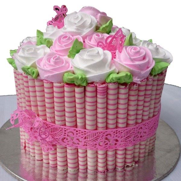 Pink Bouquet Cream Ch Cigars Cake