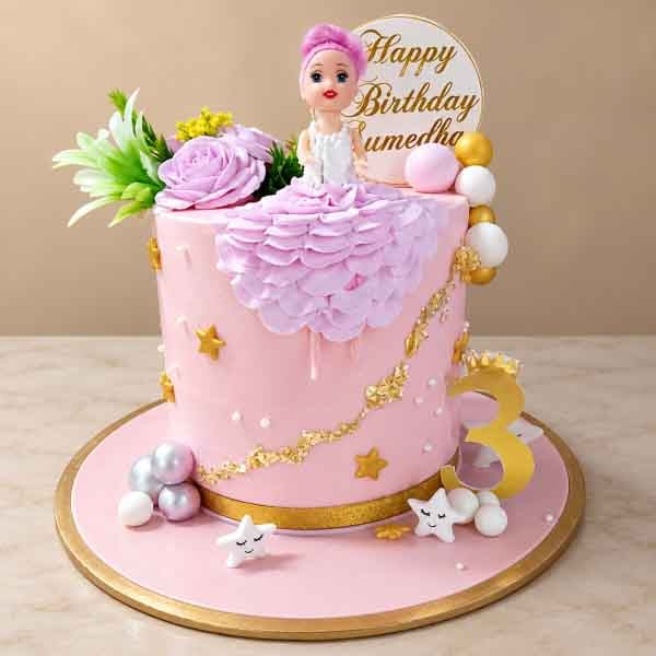 Pink Fairy Doll Fondant Cake
