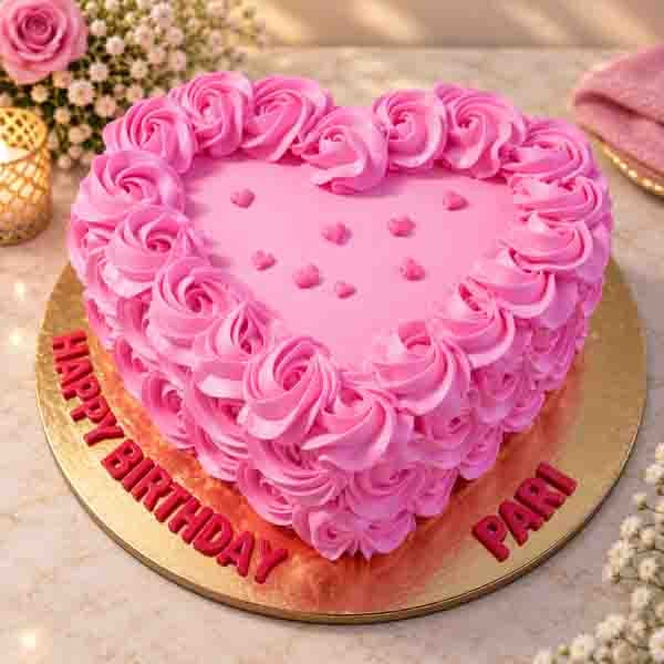 Pink Heart shape Birthday Cake