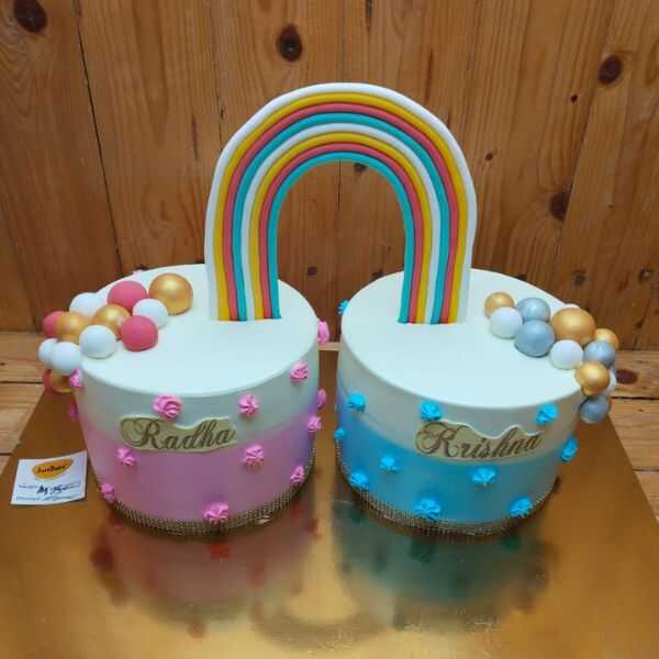 Radha Krishna Rainbow Cake