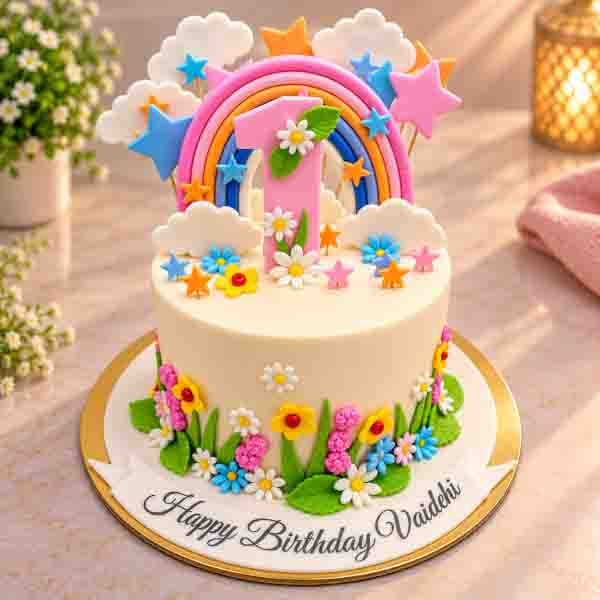 Rainbow Theme 1st Birthday Cake