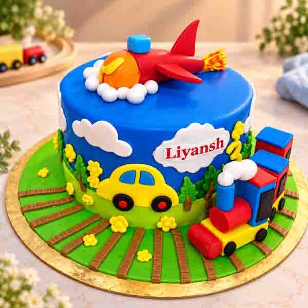 Train Car Clouds Theme Cake