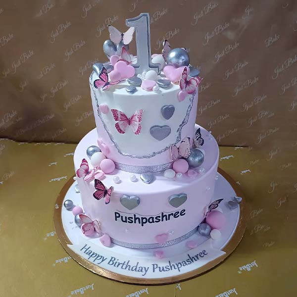 2 Tier Butterflies Birthday Theme Cake