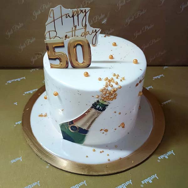 50th Birthday Champagne Bottle Theme Cake
