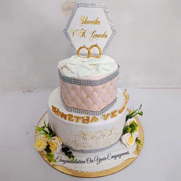 Peach and White Engagement Cake