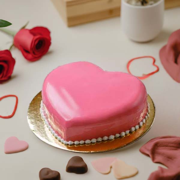 Pink Heart Shape Valentines Day Cake
