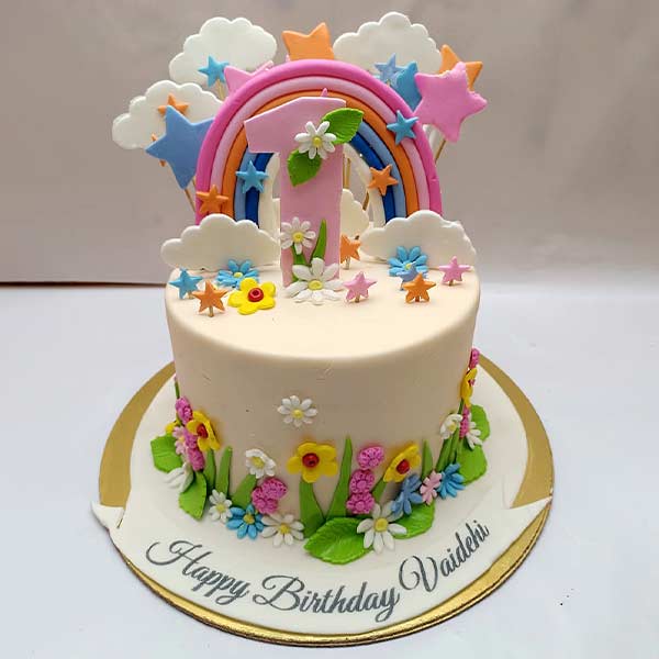 Rainbow Theme 1st Birthday Cake