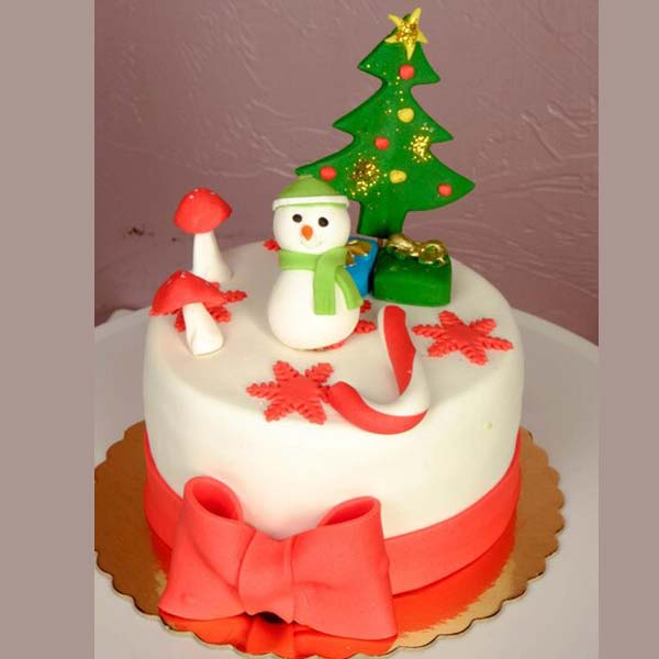 Red Christmas Cake With Snowman