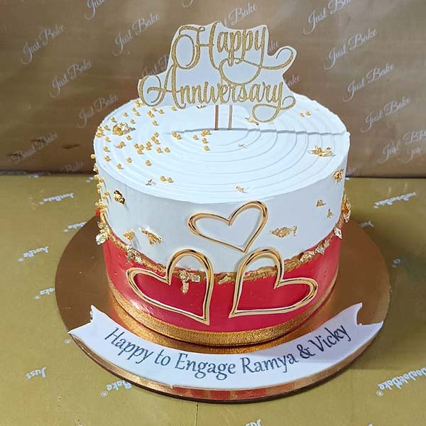 Anniversary Theme White and Red Cake