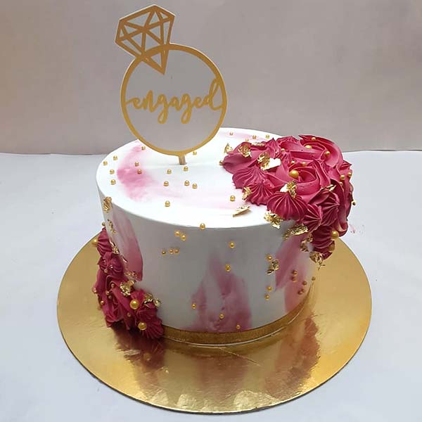 Pink Floral Engagement Cake