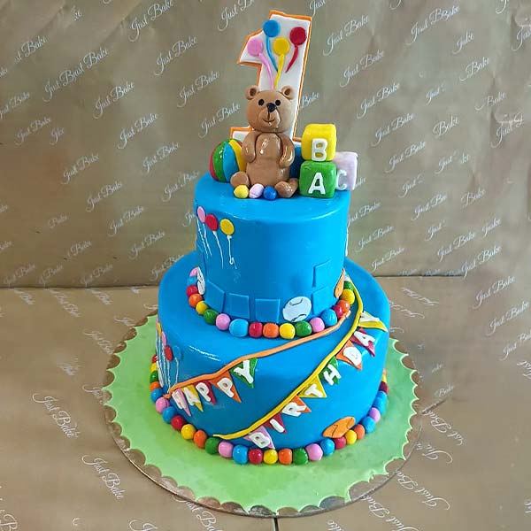 2 Tier Teddy Blue Cake