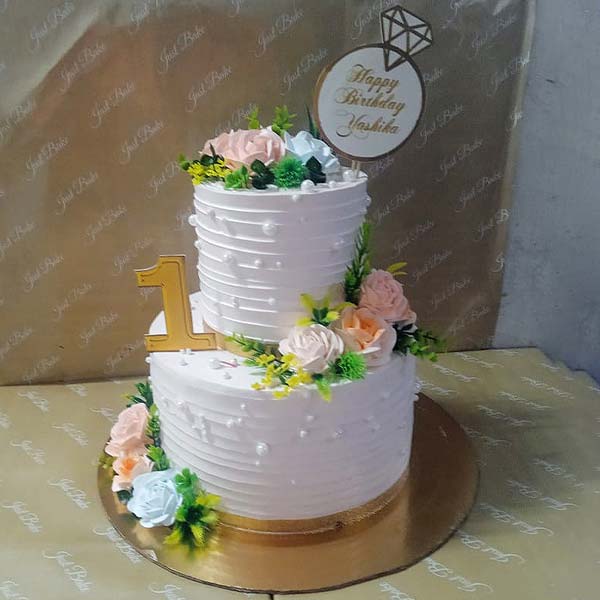 2 Tier 1st Birthday Floral Cake