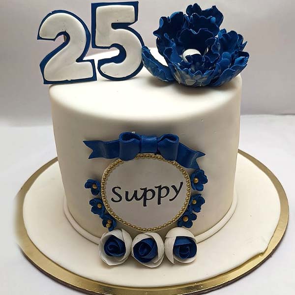Blue Elegance 25th Celebration Cake
