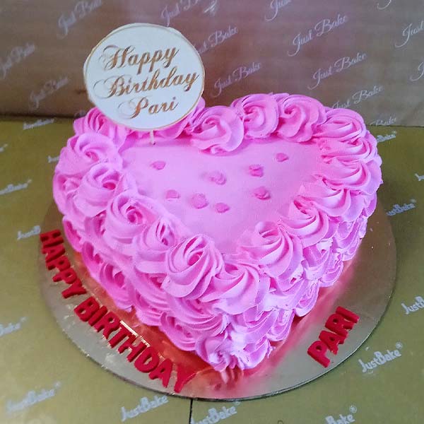 Pink Heart shape Birthday Cake