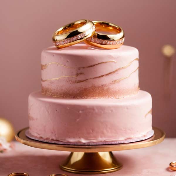 2 Tier Pink and Gold Engagement Cake