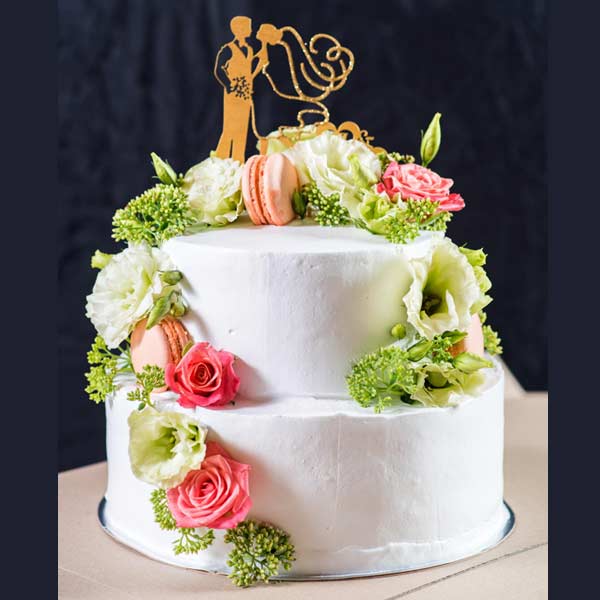 White Cake Floral Engagement Cake