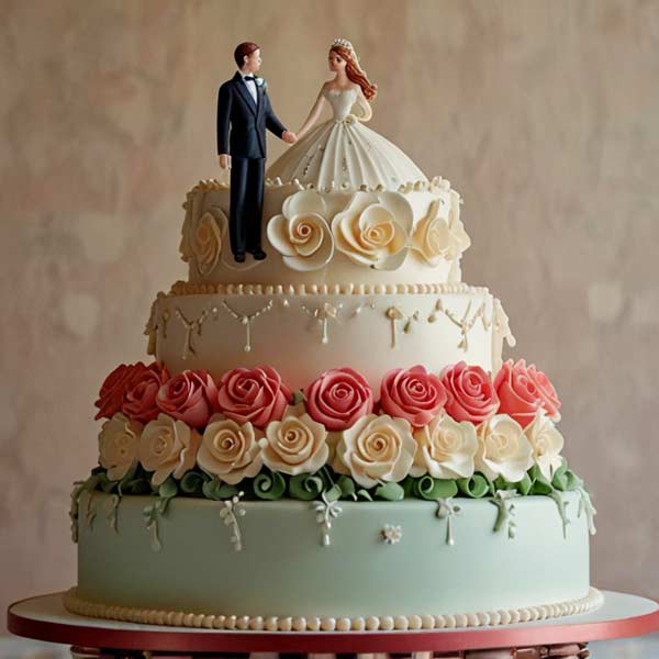  3 Tier Floral Engagement Cake