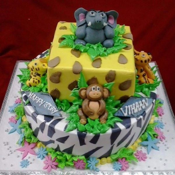 Jungle Theme Cream Fondant Cake