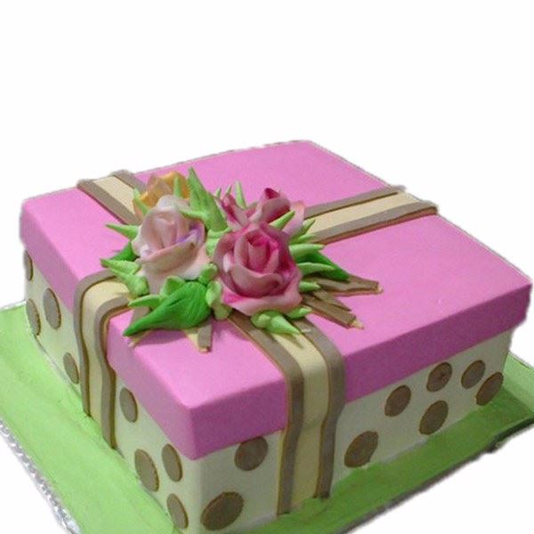Pink Box Cream Fondant Cake