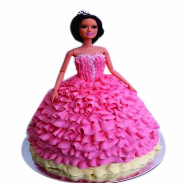 Pink Frill Dress Doll Theme Cake