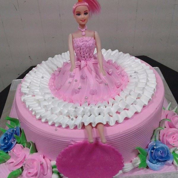 Pink Puffy Dress Doll Theme Cake