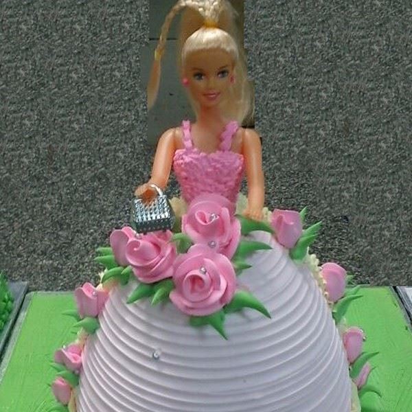 Pink Rose Gown Doll Theme Cake
