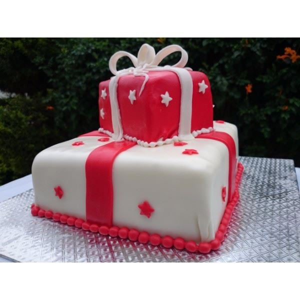 Red White Gift Boxes Fondant Cake