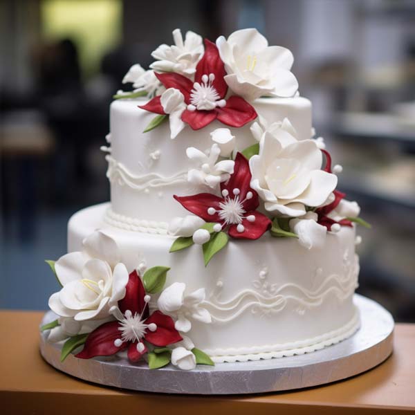 Red and White Floral Wedding Cake