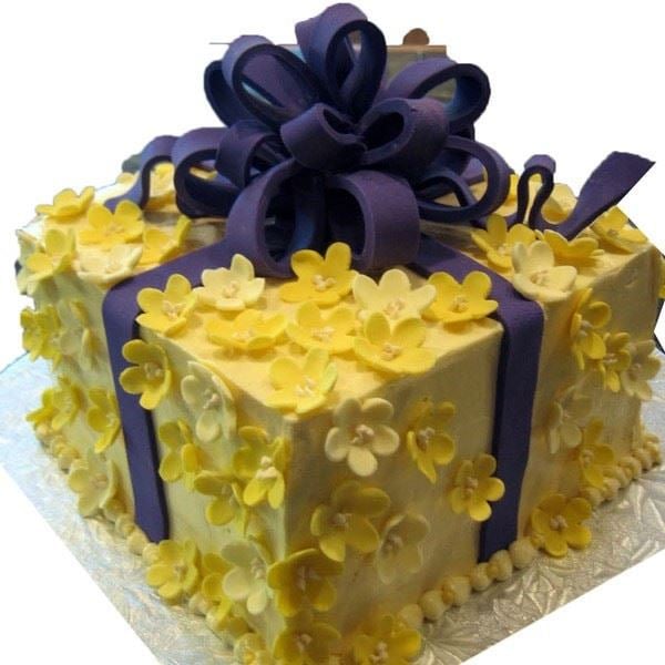 Yellow Gift Cream Fondant Cake