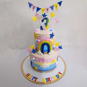 2 Tier Rainbow Theme Cake