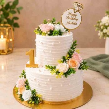 2 Tier 1st Birthday Floral Cake