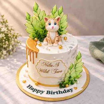 2 Tier Animal Theme 1st Birthday Cake