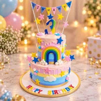 2 Tier Rainbow Theme Cake