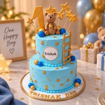 2 Tier Teddy Bear Blue Ladder Cake