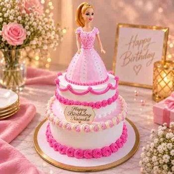 3 Tier Pink Doll cake