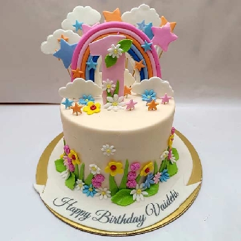 Rainbow Theme 1st Birthday Cake