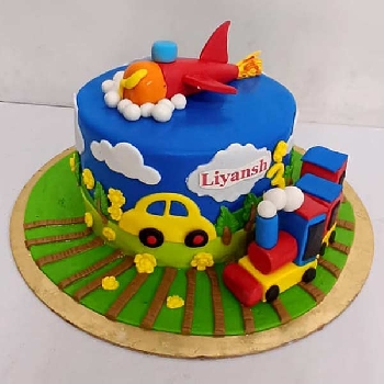 Train Car Clouds Theme Cake