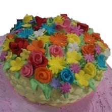 Basket of Colourful Flowers DE16 Cream Fondant Cake