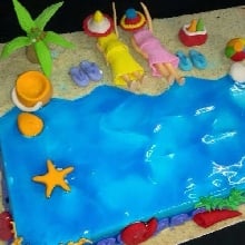 Beach Water Fun Cream Fondant Cake
